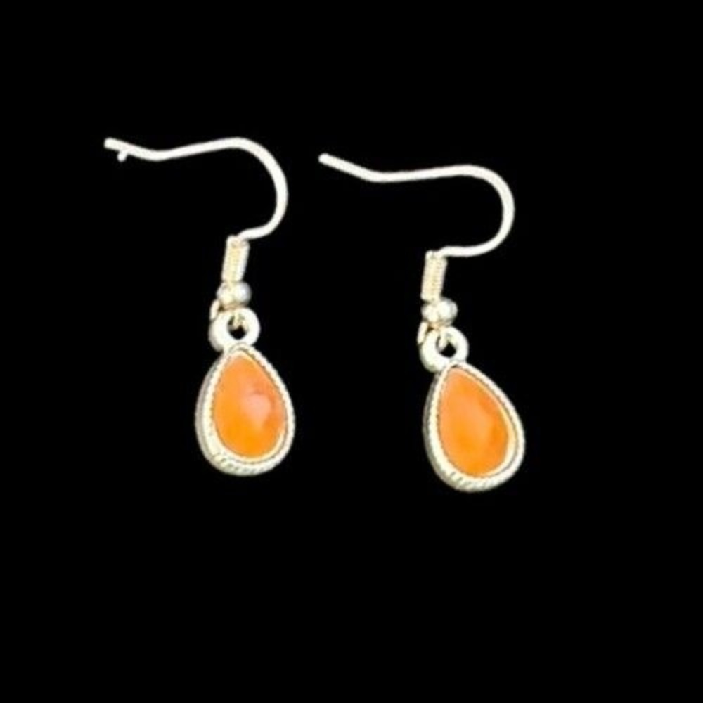 Dangle‎ Earrings Orange Teardrop Silver Tone Hook Earrings Jewelry